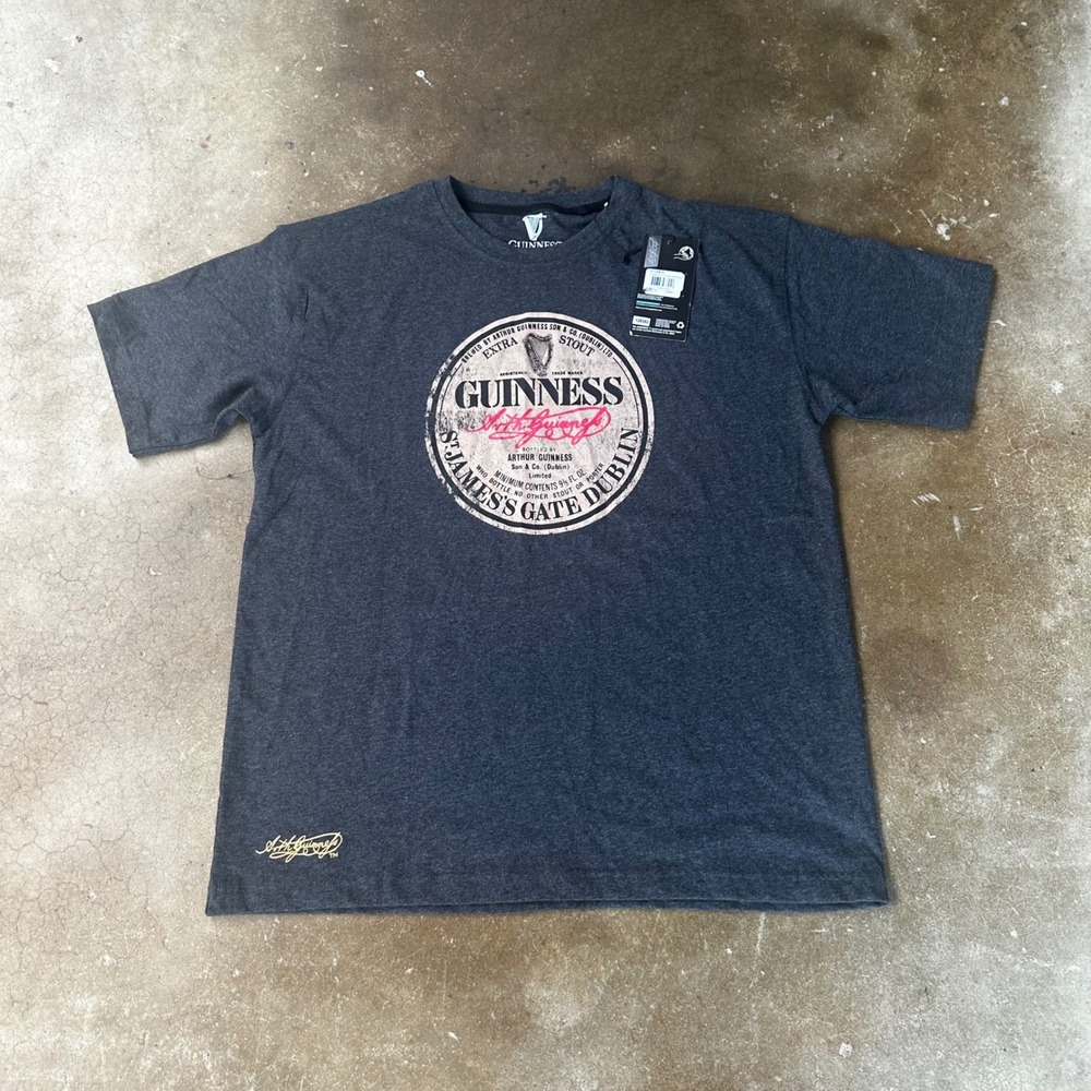 Guinness Graphic T-Shirt Mens Large Charcoal New Acid Wash Extra Stout Beer Tee